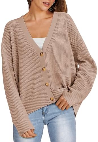 ANRABESS Women Cardigan Sweaters 2024 Fall Oversized Button Open Front Knit Lightweight Cardigans Fall Outfits Outerwear