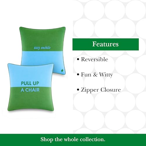 Image of kate spade new york Pull Up A Chair Reversible Decorative Pillow, 20 inch x 20 inch Throw Pillow for Bed or Sofa, Cotton and Linen Cover, Blue and Green