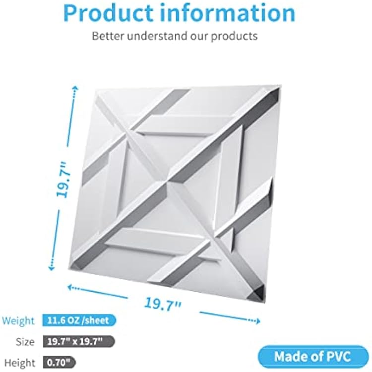 Art3d PVC 3D Wall Panel, Decorative Wall Tile in White 12-Pack 19.7x19.7