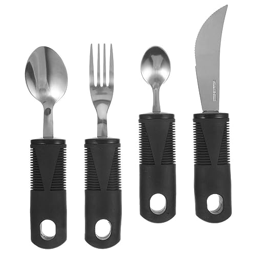HAWILLOSCH 1 セット カトラリースプーンセット アダプティブフォーク 手の震え道具 者用の重みのある食器 器具 適応器具 適応食器具 Black プラスチックハンドル