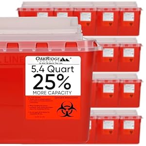 Oakridge Products Transparent Sharps Container for Home Use and Professional 5.4 Quart (20-Pack), Touchless Biohazard Needle and Syringe Disposal, Rotating Lid, CDC Certified