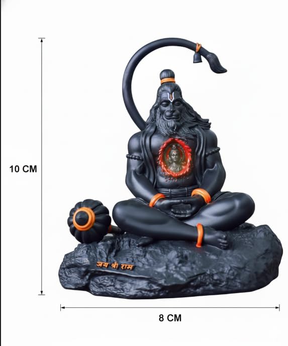 Image of POOMEE Resin Hanuman Idol Lord Hanuman Statue Black Resin Hanuman Murti for Home Mandir Pooja Room Decorative Spiritual Figurine Small 10cm Handcrafted Ram Bhakt Hanuman Gift Item