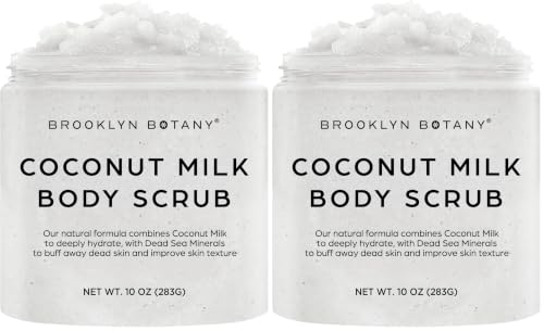 Brooklyn Botany Coconut Milk Body Scrub - Moisturizing and Exfoliating Body, Face, Hand, Foot Scrub - Fights Stretch Marks, Fine Lines, Wrinkles - Great Gifts for Women &amp; Men - 10 oz (Pack of 2)