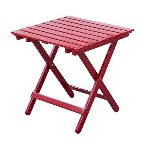 Merry Products Authentic Acacia Hardwood Compact Flat Folding Adirondack Slatted Side Table Outdoor Patio Furniture, Red #TOP17