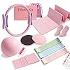 Pilates Kit with Foldable Yoga Mat, Portable Home Workout Pilates Equipment, Lightweight Pilates Set for Travel & Small Spaces,14.5″ Pilates Ring and Ball, Resistance Bands & Core Sliders, Pink