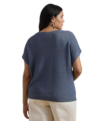 Lauren Ralph Lauren Women's Plus Size Linen-Blend Short-Sleeve V-Neck Sweater2