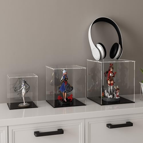 Image of Acrylic Display Case for Collectibles and Toys, Versatile Clear Acrylic Display Box with Black Base for Action Figures and Trophy, 7x7x11-inch