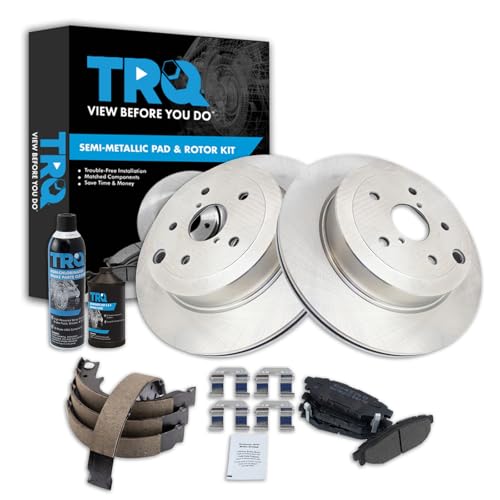 Image of TRQ Rear Brake Pad & Rotor Kit, with Chemical Kit Parking Brake Shoe Set Semi-Metallic Compatible with 2008-2013 Subaru Impreza