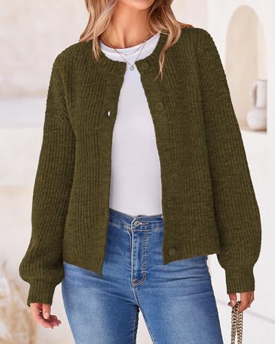 BTFBM Cardigan Sweaters for Women Chunky Knit,Army Green,S - image 2