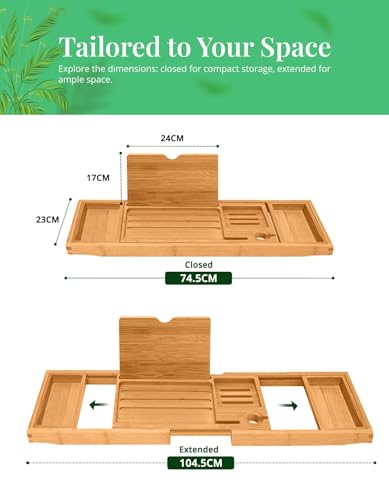 Bandeja de baño extensible de madera de bambú de lujo con puente ajustable 6
