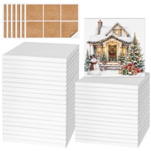 36 PCS Ceramic Tiles for Crafts Unglazed Matte Coasters with Cork Backings