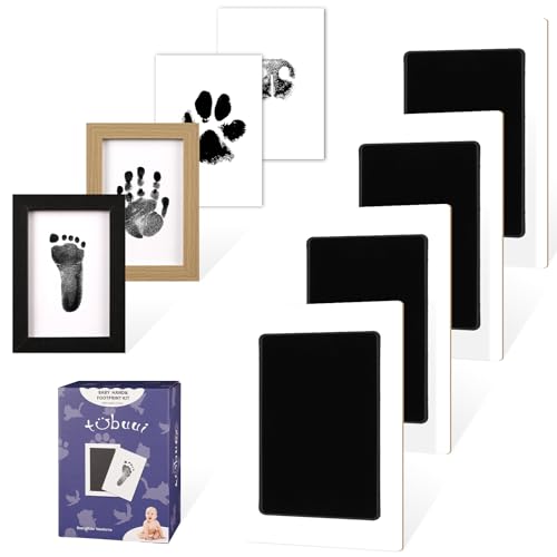 Image of 4 Park Baby Footprint Kit with 2 Wooden Frame, No Mess Inkless Hand and Footprint Kit, Clean-Touch Ink Pads for Fingerprint Stamps, Paw Print Kit for Dogs Cats, Baby Shower Gifts Keepsake for New Mom