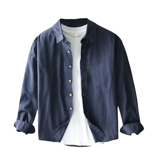 Camisa de lino hombre manga larga holgada contra el calor primaveral