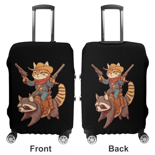 Cat Riding A Raccoon Travel Suitcase Cover Protective Luggage Case Washable Baggage Protector Fits 19-32 Inch M3
