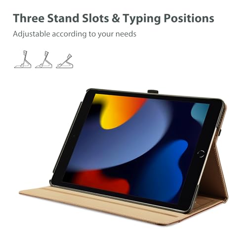 ProCase iPad 9/8/7 ケース (2021 2020 2019) iPad 10.2" 対応 PUレザーカバー ペン収納 耐衝撃 手帳型 スタンド フォリオカバー (ブラウン)