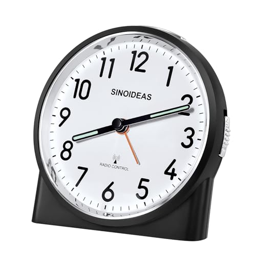 SINOIDEAS Funkwecker,Funkwecker Analog ohne Ticken, mit Nachtlicht Schlummerfunktion, 1 x 1,5 V AA-Batterie (Nicht im Lieferumfang enthalten)(Schwarz)