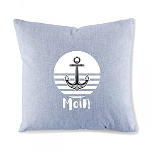 Moin Anker – Sofa Kissen Bezug ohne Füllung Vintage Jeans Grau schwarz 40 x 40 cm See Nordsee Ostsee