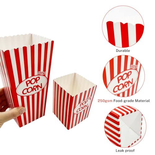 Image of SNAIL GARDEN 30 Pcs Popcorn Boxes (20Pcs 46oz + 10Pcs 16oz),Disposable Movie Night Snack Buckets, Durable Red /White Cardboard Food Containers for Family Party, Picnic, Festivals