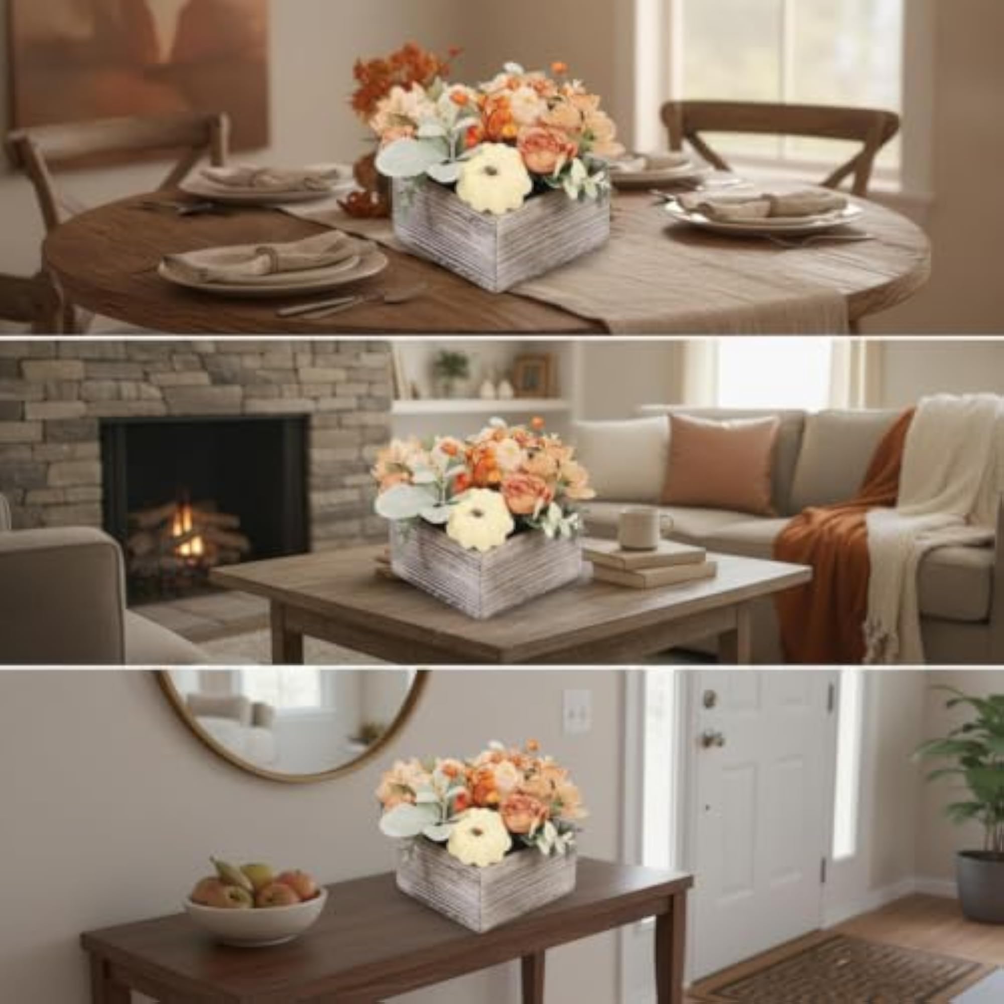 Artificial Floral Centerpiece with Wooden Pot for Dining Table