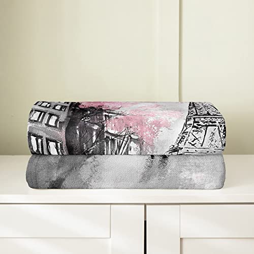 Erosebridal Paris Flannel Blanket Eiffel Tower Bed Blanket For Kids Girls Chic Pink Paris Throw Blanket For All Season Romantic Modern French Cherry Blossom Fleece Blanket For Sofa Bed Couch,60X80 #TOP3