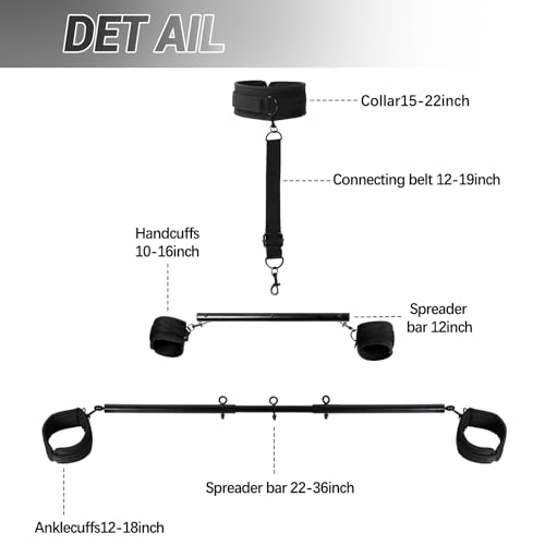 Sevenup Spreizstange-Bondage-Sexspielzeug mit Halskragen, Handgelenk- und Knöchelfessel-Sets, BDSM-Bondage-Set, verstellbares Handschellen-Kragen für erwachsene Paare – Bild 7