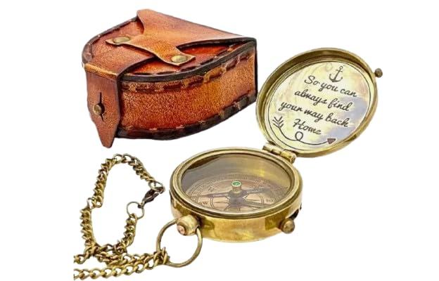Brass Compass - So You can Always find Your Way Back Home - Engraved Compass with Leather Case, Best Compass for Hiking & Travelling, Best Gift for Festivals (B0D92HP2TJ) Amazon Price History, Amazon Price Tracker