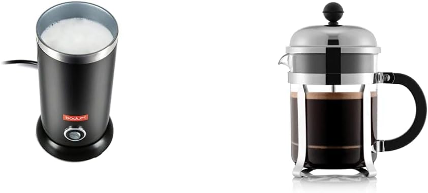 Bodum Bistro Electric Milk Frother + Bodum Chambord French Press Coffee Maker Bundle