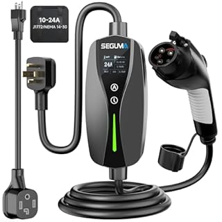 SEGUMA Level 1/2 EV Charger, 10-24A, 110-240V, NEMA 14-30 Dryer Outlet Plug, NEMA 5-15 Adapter, 25ft UL Certified Cable, Electric Vehicle Portable Charger, J1772 EVSE Home EV Charging Station