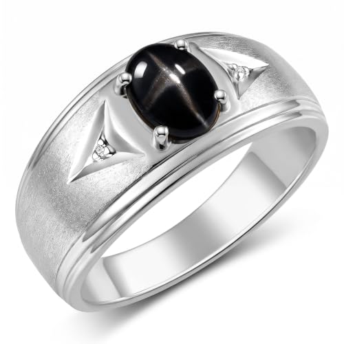 Image of Rylos Men's Rings Classic Design 8X6MM Oval Gemstone & Sparkling Diamond Ring - Color Stone Birthstone Rings for Men, Sterling Silver Rings in Sizes 8-13. Elevate Your Style with Timeless Elegance!