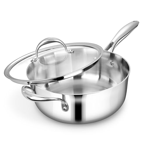 Image of KEAWELL K3 Premium 4-Quart Tri-Ply Fully Clad Stainless Steel Saute Pan with Lid, Induction & Oven Safe up to 600F, Even Heating, Professional Cookware for All Stovetops (4-Qt)