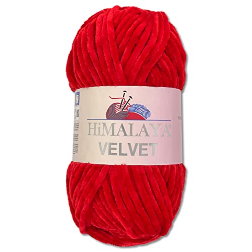 Wohnkult Himalaya 100 g Velvet Dolphin Wolle 40 Farben zur Auswahl Chenille Strickgarn Flauschgarn Glanz Accessoire Kleidung Decken (90018 | Rot)