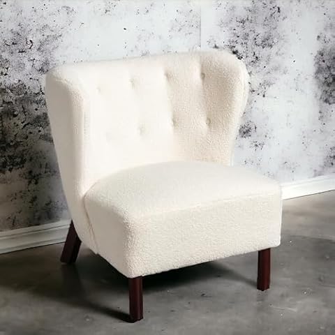 HyorecyTech Upholstered armless Accent Chair with Wooden Legs, Modern Slipper Chairs, Accent Reading Chair, Comfy Chair for Living Room Bedroom Apartment (Cream White) Cover