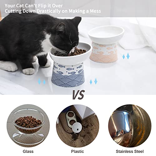 Ceramic Raised Cat Bowls, Elevated Tilted Cat Food And Water Bowls Set, Porcelain Stress Free Pet Feeder Dish For Cats And Small Dogs, Dishwasher And Microwave Safe, Set Of 2 #TOP5