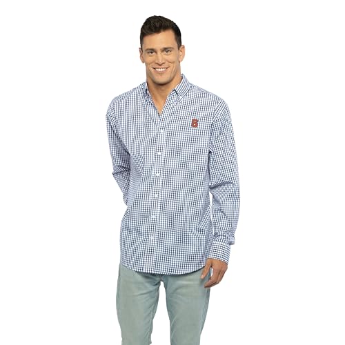 Vantage Apparel Men's Collegiate Easy-Care Long Sleeve Gingham Check Button Down Shirt, Syracuse Orange, Large