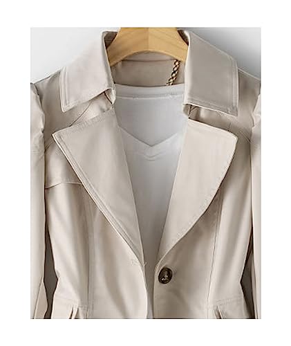 SOMTHRON Women\'s Single Breasted Mid-Length Trench Coat Puff Sleeve Lapel Overcoat Windproof Classic Outerwear BW-M