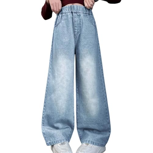 Girls Jeans Baggy Wide Leg High Waisted Denim Pants with Pockets Y2K Streetwear Comfort Straight Leg Trousers 5-14Y