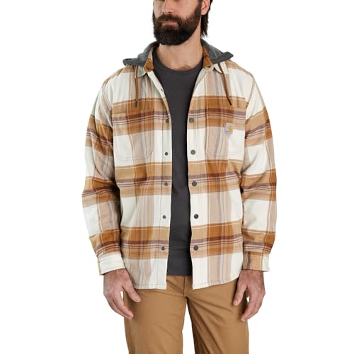 Carhartt RUGGED FLEX™ RELAXED FIT FLANNEL FLEECE LINED HOODED SHIRT JAC, Chaqueta polar Hombre, Marrón Carhartt Brown, M
