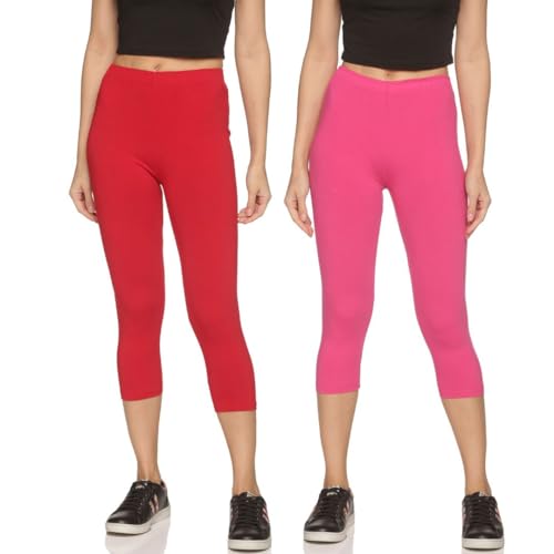 Image of OUTFLITS Women's Knee-Length Cotton Spandex Essential Capri Stretchy Leggings |Small - 2XL Adult |Yoga Leggings, Workout, Gym, Running 3 /4th Leggings for Women(OFLLC)