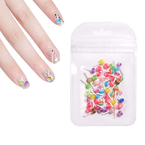 Nail Art Stickers, Colorful 3D Candy Pattern Nail Charms Resin Nail Art Decorations 3D Nail Art Rhinestones DIY Nail Art Supplies, 50PCS
