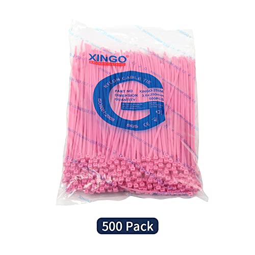 XINGO Pink Cable Ties Pack of 500, 250mm x 3.6mm,Premium Nylon Durable Zip Ties - Image 2