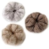 KKlewu ミンクファー シュシュ 伸縮性ヘアバンド 3枚セット ヘアゴム ヒョウ柄 髪留め レディース ふわふわ ヘアアクセサリー (ライトグレー+カーキ+ダークブラウン)