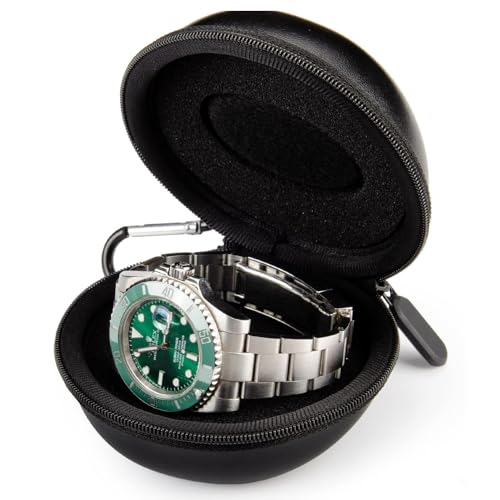 واواسيا حافظة ساعة للسفر مع مشبك للمشي لمسافات طويلة صندوق منظم للساعات الرياضية تخزين يد واحد محمول لساعات اليد والساعات الذكية حتى 50 ملم اسود بارد سنط