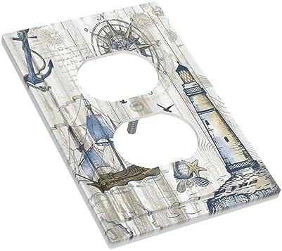 Compass Anchor Lighthouse Nautical Sailboat Wooden 1 Gang Outlet Covers Decorative Single Duplex Wall Plate Receptacle Switchplate Electrical Faceplate for Bathroom Kitchen Home — view 2