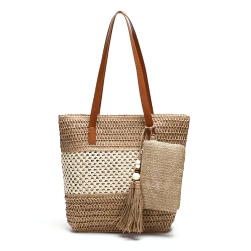 Beach Straw Bags for Women, Summer Travel Bag Woven Straw Purse, Handmade Clutch Beach Tote Bag Shoulder Handbags