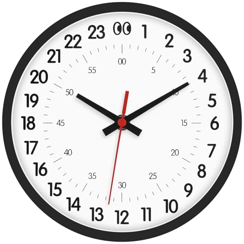 JoFomp 24 Hour Wall Clocks Battery Operated, 8 Inch Small Wall Clocks for Living Room Decor, Modern Wall Clock for Bedroom, Analog Military Time Clock with Second Hand, Kitchen Wall Clock Decorative