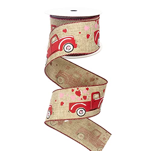 Valentine's Day Wired Ribbon, 2.5" 10 Yards Red Truck Burlap Ribbon For Gift Wrapping Red Pink Heart Buffalo Ribbon For Home Decor, Gift Wrapping, Tree Topper Bow, Wreath, Wedding, Diy Crafts #TOP29