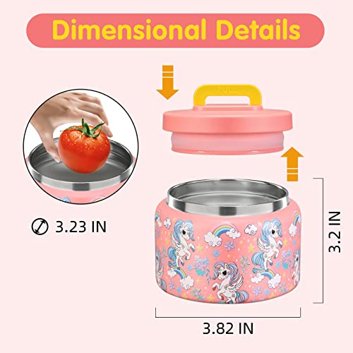 Image of JXXM 8 Oz Thermo Food Jar for Hot & Cold Food for Kids, Insulated Lunch Containers Hot Food Jar,Leak-Proof Vacuum Stainless Steel Wide Mouth Lunch Soup Thermo for School (PINK-Unicorn)