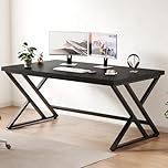LVB Black Computer Desk, Modern Gaming PC Writing Desk for Home Office, Metal Computer Study Work Table for Bedroom, Industrial Executive Student Simple Workstation Desk with Storage