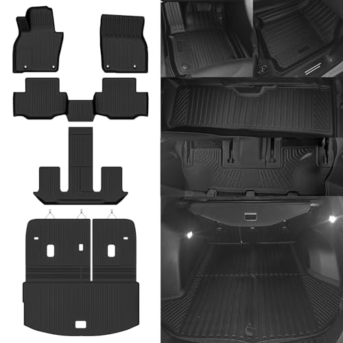NQOQN Custom Fit Floor Mats for Mazda CX90 7 Seats/Captain Seat 2024-2025 2026 All Weather TPE Floor Liners with Trunk Mat & Backrest Protectors Odorless Full Set Interior Accessories
