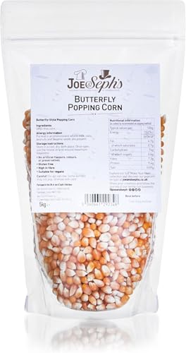 Joe & Sephs Popping Corn Kernels (1x5kg) | XXX-Large Bag, Cinema Style, Popping corn for a popcorn maker, movie night snack, unflavoured kernels, healthy snacks, DIY